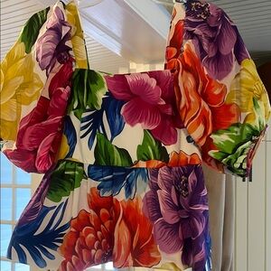 FARM Rio Purple Pink Ruffled Peplum Blouse